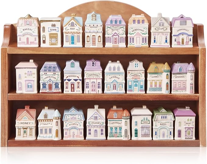 Chunful Vintage Spice Jar Wooden Rack Brown Rustic 3-tier Spice Shelf for 24 Jars, Village Style Wall Mounting Kitchen Storage Decorative Hanging Display Rack, Shelf Only