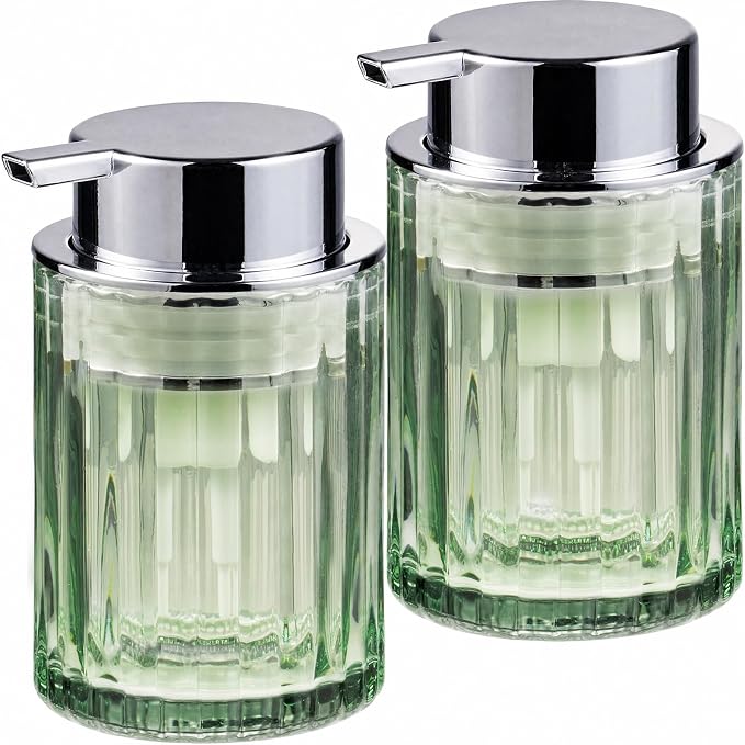 Foaming Soap Dispenser, Refill Hand Soap for Bathroom, 8OZ (Silver 2 Pack) | Glass Soap Dispenser With Plastic Pump, Foam Soap Dispenser for Countertop, Lotion, Dish Soap Dispenser, Bathroom Home Decor