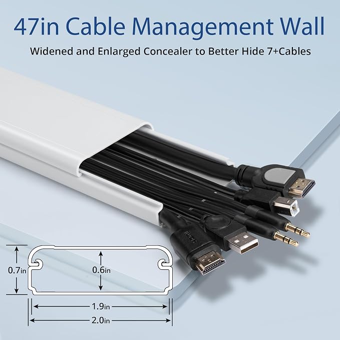 47in TV Cord Hider, Adhesive & Screw Mount Large Cable Hider Kit | Cord Covers for Wall Mount TV, Paintable Cable Management Cord Organizer, Wire Hiders for TV on Wall L15.7inW2inH0.7in, Black