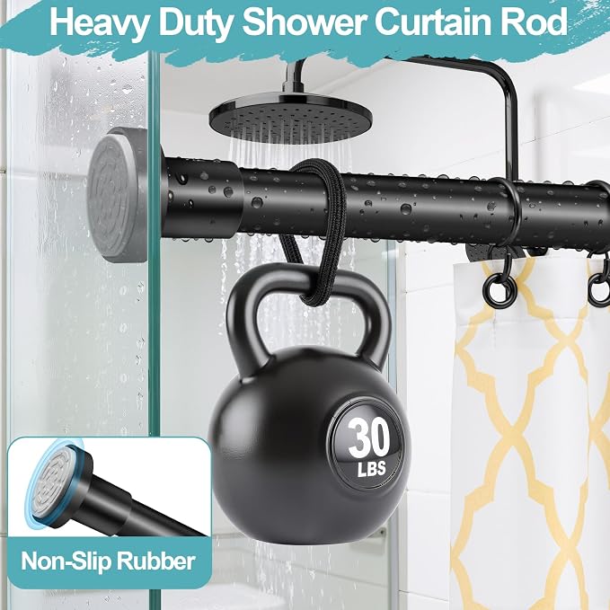 YNL Black Shower Curtain Rod 32-80 Inch(2.7-6.6ft), Non-Slip, Never Rust, Stainless Steel No Drill Spring Tension Shower Rod, Telescoping Curtain Rod for Bathroom Window Living Room