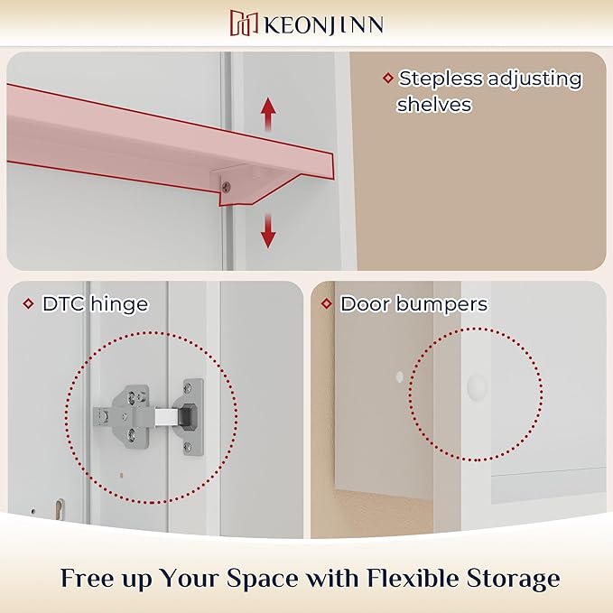Keonjinn 24” x 30” White Bathroom Medicine Cabinets with Mirror Recessed or Surface Wall-Mounted Aluminum Alloy Metal Framed Beveled Bathroom Mirror, Large Single Door Farmhouse Storage Cabinet Mirror