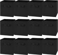 Yinder 12 Pcs Cube Storage Bin Black 10.5''x10.5''x11'' Storage Bins for Playroom Decor Colorful Bins for Kids Foldable Baskets for Nursery Organizer Boxes Fabric Boxes