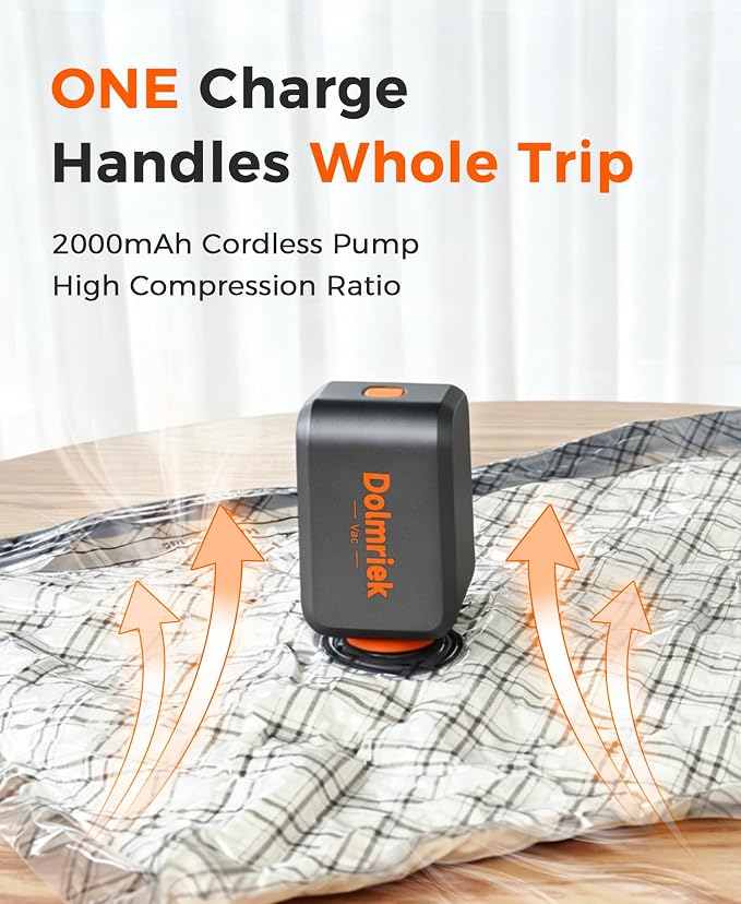 6pcs Vacuum Seal Bags for Clothing Travel, Cordless Pump, Carry-on Size Compression Packing Bags, 4000Pa Suction & 2400mAh Battery, Vacuum Storage Bags for Clothes, Luggage, Suitcase, Space Saver