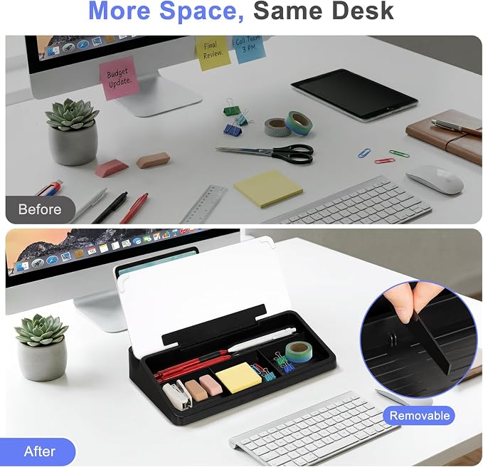 Small Desktop Glass Whiteboard with Storage, Desk Dry Erase White Board | Computer Keyboard Stand, Office Desk Organizers and Accessories with Drawer, To Do Memo Notepad, Home School Supplies