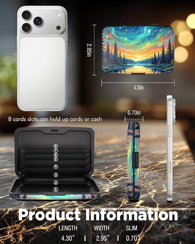 Maicican RFID Blocking Aluminum Credit Card Holder | Slim Metal Wallet for Women & Men, Business Card Case for Travel, Fits Front Pocket, Card holder wallet - Aurora Forest
