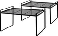 Shantton 2Pack Kitchen Cabinet Shelf Counter Organizer Rack Pantry Storage Bathroom Bedroom Office Table Desk Space Saving Stackable Rust Resistant Non Slip Black Tall Wide L13.1in W10.6in H9.5in