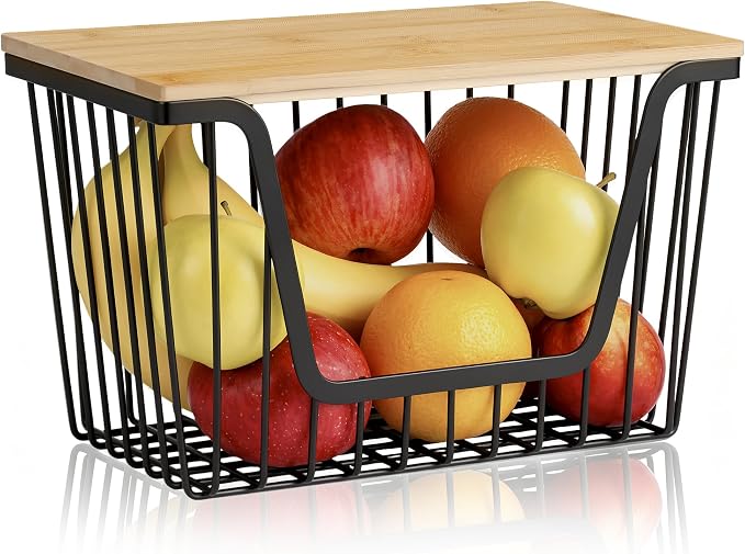 1 Pack Fruit Basket for Kitchen Counter, Stackable Pantry Organizers Storage, Large Wire Storage Basket Suitable for Storing Fruits, Onions, Potatoes, and Vegetables