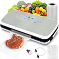 NutriChef Automatic Vacuum Air Sealing System for Food Preservation with Starter Kit, Compact Design, Lab Tested, Dry & Moist Food Modes with Led Indicator Lights, Silver