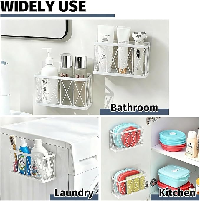 Rise Age Adhesive Cabinet Organizer, Wall Mounted Lid Organizer, No Drill Kitchen Cabinet Storage for Slim Space, 3 Pcs White Stainless Steel