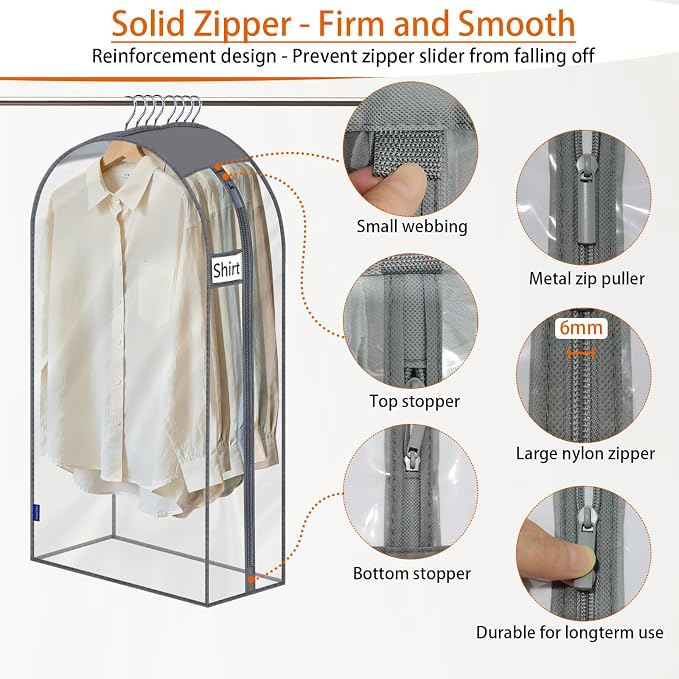 Clear Garment Bags for Hanging Clothes 10" Side Gusset, Suit Bags for Closet Storage, Suit Cover for Shirts Coats Dresses (24"X42"X10" 4Pack)