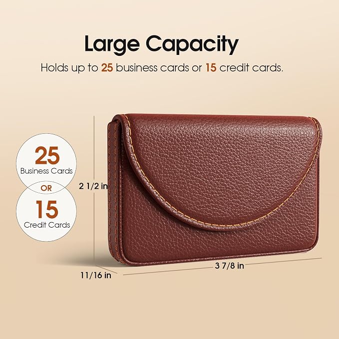 MaxGear Business Card Holder Case, PU Leather Business Card Case, Coffee | Pocket Name Card Holder Wallet for Purse, Portable Business Card Carrier with Magnetic Closure, Slim Stylish Men Women Gift