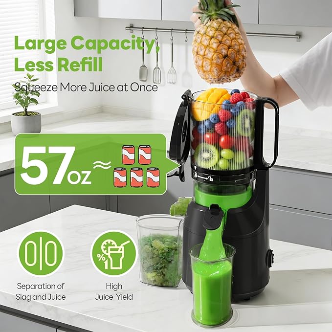 ECOSELF Juicer Machines, 5.3" Large Mouth Feed Chute with Self Feeding & Hands-Free Design, Juice Extractor Machine for Fruit & Leafy Greens, Juicer Machine Easy to Clean, With Pusher