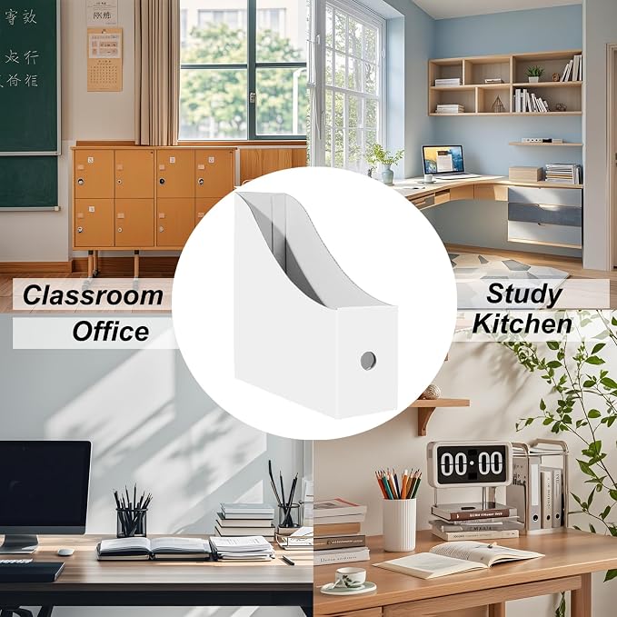 Limitliho 6 Pack White Magazine File Folder Holder for Desk, Book Bins for Classroom Library,Office,Home, 10.6" H x 10.2" L x 3.5" W in Cardboard Paper Organizer