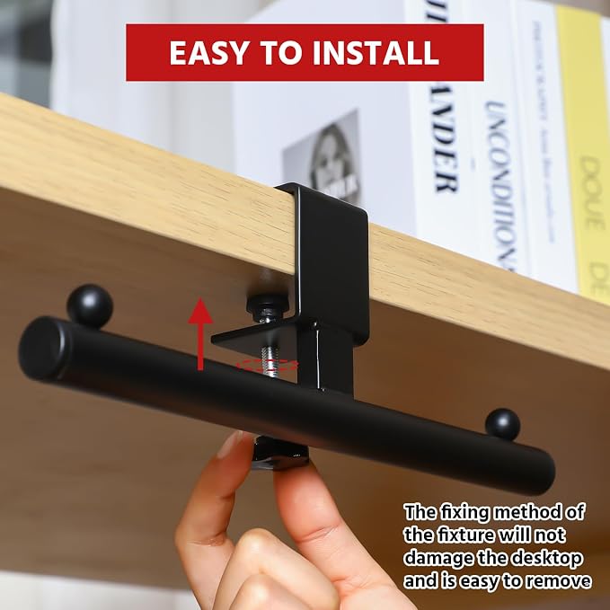 Geelin 2 Pcs Black Heavy-Duty Bag Hook for Desk or Table Bag Hanger Backpack Holder Purse Hook Table Handbag Hanger Organizer Storage Under Desk for Office Classroom Dorm Accessories