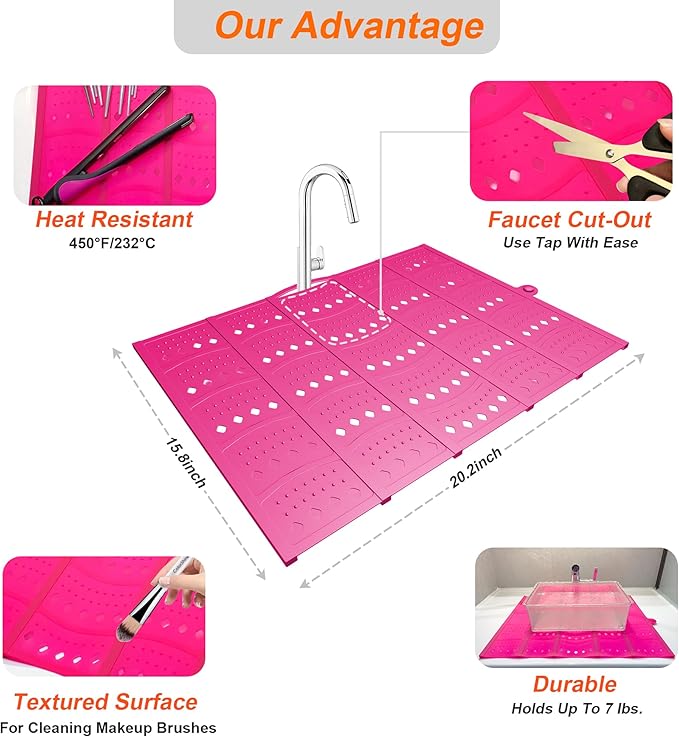 Mofason Bathroom Sink Top Cover Space Saver,Silicone Makeup Organizer Mat for Over Countertop,Small Bathroom Must Haves Accessories Rv Camper Travel Foldable Gadgets-Pink
