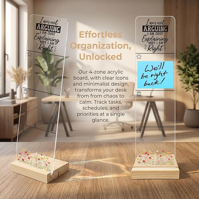 Sticky Note Holder, Monitor Memo Board, Acrylic Post It Note Holder with Wooden Base, Includes 200 Notes, Desk Organizer Funny Arguing Quote