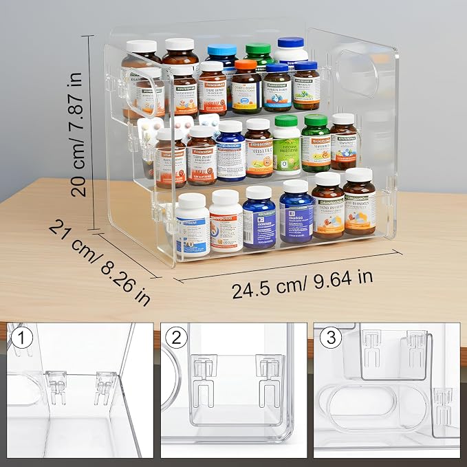 3-Tier Vitamin Storage Organizer, Organizer for Vitamin Bottles And Medicine Bottle, Vitamin Bottle Organizer for Countertop, Bathroom Cabinet Storage Items Are Clearly Visible (1)