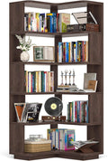 Armocity Corner Book Shelf - 6-Shelf Corner Bookshelf Etagere Bookcase with Baffle, Freestanding L Shaped Display Shelf Stand for Home Office, Living Room, Bedroom, Kitchen, Black Walnut