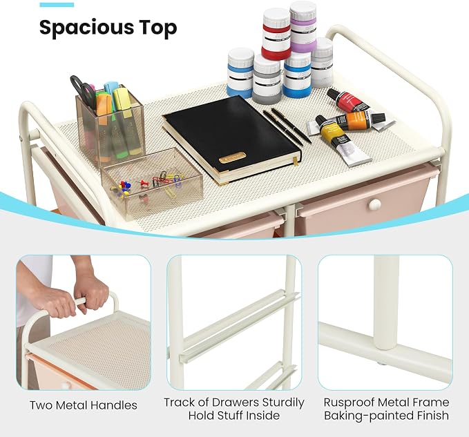 BECOMFORT 10-Drawer Rolling Cart with Drawers, Storage Cart on Wheels, Teacher Classroom Organizers with Metal Frame, Mobile Craft Cart, Trolley Utility Cart for School Office Play Room