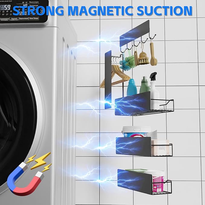 Magnetic Spice Rack for Refrigerator, 5 Pack Magnetic Fridge Organizer Shelves, Strong Magnet, No Drilling, Space Saving Shelf Organizer for Kitchen, Refrigerator & Laundry Room Storage (Grey)