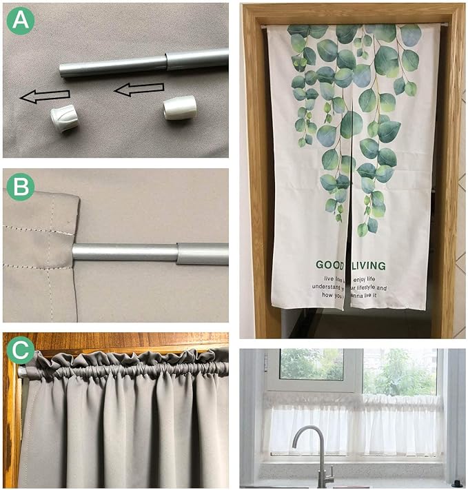 KXLife 6 Pack Spring Tension Curtain Rod for Window 28 to 48 Inch, Oak | Adjustable Expandable Small Curtain Tension Rods No Drill for Kitchen, Bathroom, Doorway, Cupboard