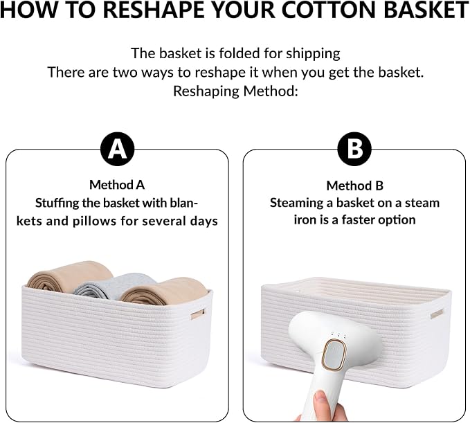 MiniArk Large Storage Baskets for Shelves, 17 x 13 x 7.5” Closet Organizers Bins for Clothes Blanket Towels, Baby Nursery, Toy Baskets Box, Woven Rope Baskets, 2 Packs Off White