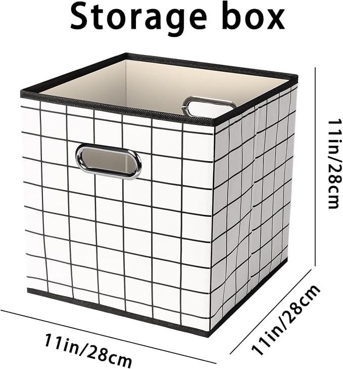 Fabric Cloth Storage Bins,Fabric Cube Organizer with Dual Handles Foldable Cube Storage Baskets for Home Bedroom Storage,Set of 6,(White grid)