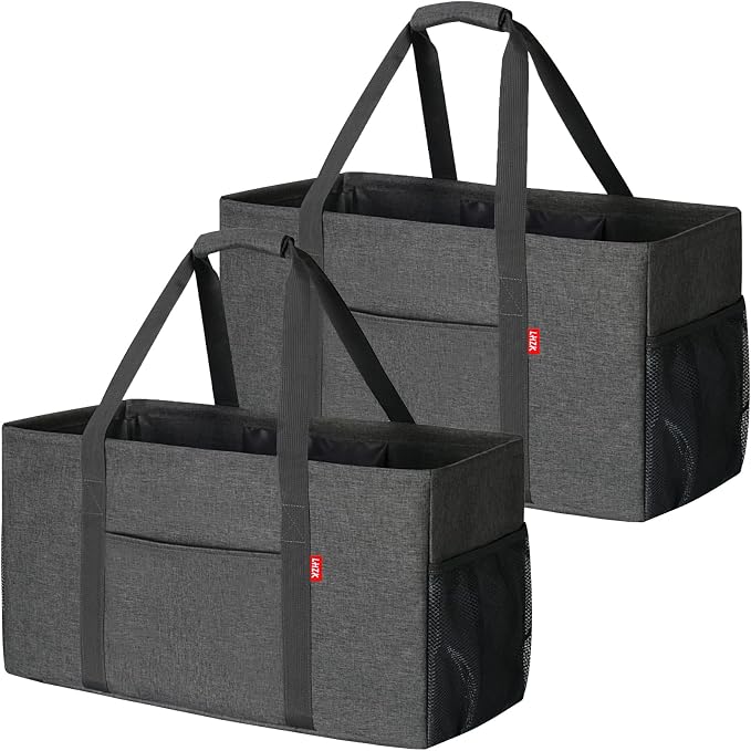 LHZK 2 Pack Extra Large Utility Tote Bag with Metal Wire Frame and the Sides Rinforced, Extra Large Tote Bag with Handle for Pool Beach Laundry Storage (Grey)