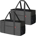 LHZK 2 Pack Extra Large Utility Tote Bag with Metal Wire Frame and the Sides Rinforced, Extra Large Tote Bag with Handle for Pool Beach Laundry Storage (Grey)