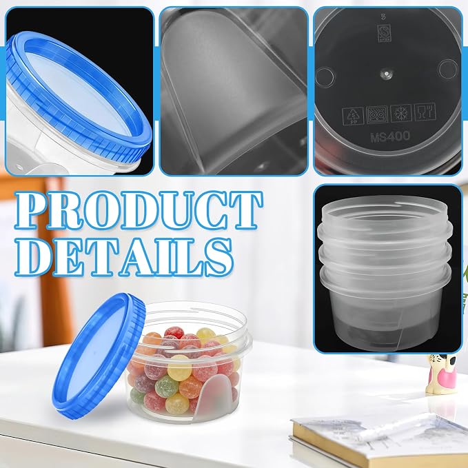 6 Pack Freezer Containers with Screw On Lids, 12 Oz Stackable Reusable Plastic Storage Container, Airtight Plastic Food Storage Containers with Twist Top Lids for Food Soup Jello Sauce