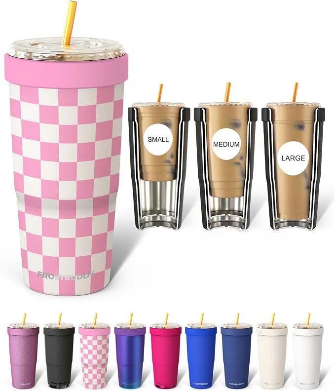 Frost Buddy Togo Buddy 30oz Tumbler - Spill-Proof Flip Lid (Pink Checkered)