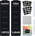 Basket Labels Clip Set - 12 Removable PVC Bin Label Holders with 2 Chalk Markers - Kitchen Clip Labels for Storage Baskets, Boxes, and Containers