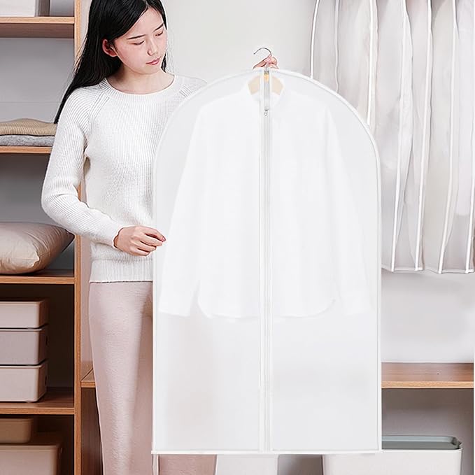 5 Pack Garment Bags for Hanging Clothes, 40" Suit Bags for Closet Storage, Plastic Clothes Covers with Zipper for Dresses