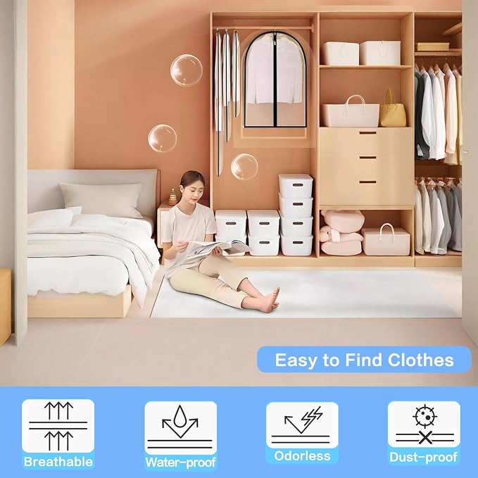 Garment Bags Covers (24''X60'' Set of 12) Long Dress Bags for Hanging Clothes (Pack of 6) with Study Full Zipper Coat Covers for Closet Clothes Storage and Travel
