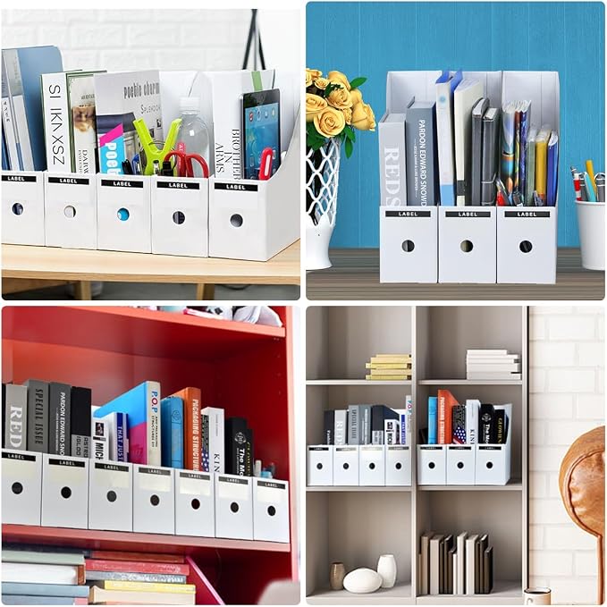 Kraft Magazine File Holder Document Folders Organizer 24 Pack | Vertical Cardboard Paper File Divider Box, Desk Label Pocket Folders, Office Home Desktop Desktop Stationery Containers