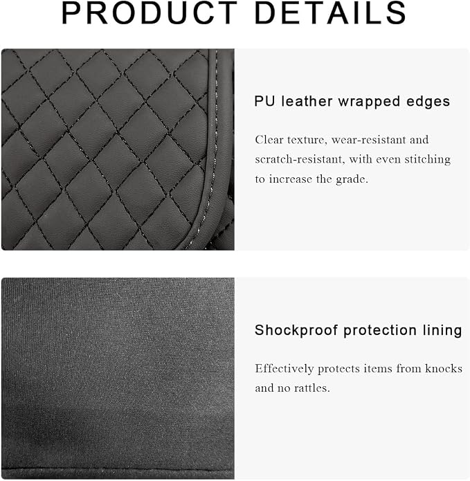 DXNQ Car Purse Holder Between Seats, Luxury Leather Front Seat Back Handbag Organizer with Tissue Box Cup Holders, Auto Large Capacity Multi Pocket Purse Holder Hanging Storage Bag (Black)