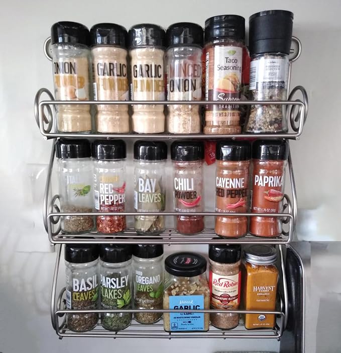 FitWell Scroll Wall Mount Spice Rack, 3-Tier, Traditional Spice Rack Cabinet & Kitchen, Beauty & Nail Polish Organizer for Bathroom, Scroll Wall-Mounted (Satin Nickel)