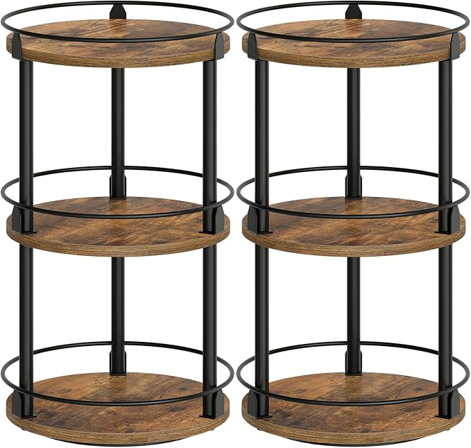 YATINEY Spice Rack, Set of 2 Lazy Susan Organizer, 3-Tier Turntable Organizer For Cabinet, Compact and Versatile, for Kitchen Countertop, Rustic Brown SR23L2BR