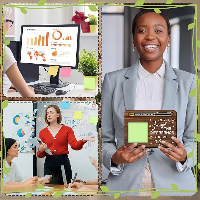 Kosiz 10 Set Back to School Teacher Gifts Bulk Thank You for Being Awesome Wooden Sticky Note Holder with Notes and Ballpoint Pens Thank You Gift for Teacher Team Employee Office Supplies
