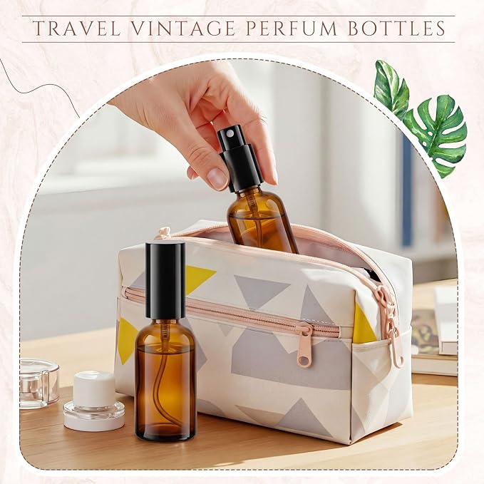 Roshtia 30 Pcs Glass Spray Bottle Clear Empty Bottles Small Refillable Reusable Perfume Bottle with Fine Mist Sprayer Pump for Face Body Travel(1 oz,Black Amber)
