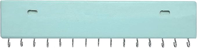 SANY DAYO HOME Jewelry Organizer with 30 Hooks and Cosmetics Shelf, 15 x 3 x 4 inches Wall Mounted Rustic Pine Wood Holder for Necklaces and Bracelets, Suitable for Kids and Adults (Aqua)