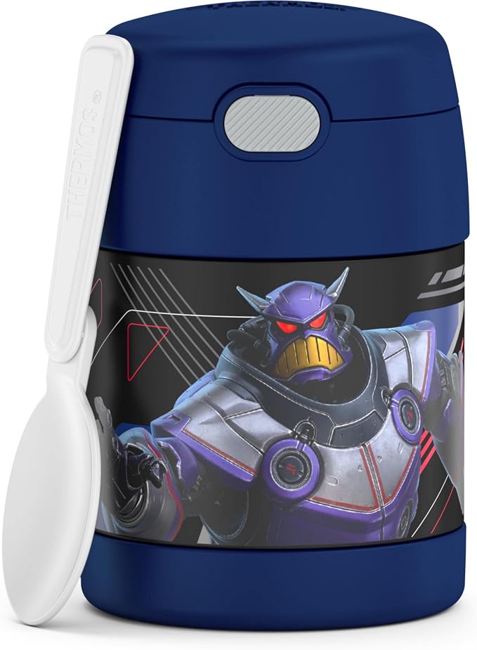 THERMOS FUNTAINER 10 Ounce Stainless Steel Vacuum Insulated Kids Food Jar with Spoon, LIGHTYEAR