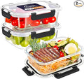 HOTEC 35OZ Glass Food Storage Container, Airtight Glass Lunch Fruit Containers with Lids - Microwave, Oven, Freezer and Dishwasher Safe, 2-PACK
