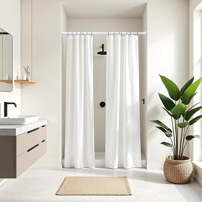 White Tension Curtain Rod for Windows 28 to 48 inch, Adjustable Extendable Pressure Spring Curtain Rod No Drilling, 7/8" Spring Tension Rod for Bathroom Bedroom Doorway Closet Door