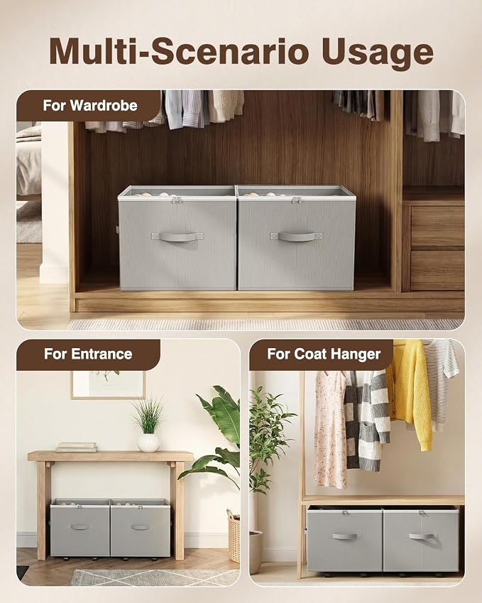 HOUSE AGAIN 2 Pack Shoe Organizer for Closet, Shoe Storage Organizer with Wheels, Foldable Shoe Storage Box with Adjustable Dividers and Clear Cover, Reinforced Handles, Fits up to 16-32 Pairs, Gray