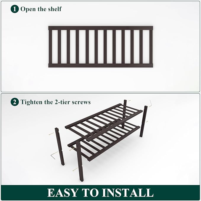 Smiry Bamboo Shoe Rack, 2 Tier Free Standing Wooden Shoe Organizer, Stackable Wood Shoe Storage Shelf for Closet, Entryway, 12 Vertical Slats, One-piece Standard Legs, 26.8"x11"x13", Brown