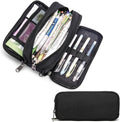 Della Gao Large Capacity Pencil Case, Aesthetic Pencil Pouch with 3 Compartments Nylon Storage Pen Bag Office Stationery Organizer for Women and Men(01-3BK)