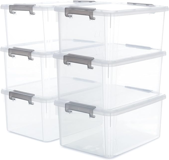 CITYLIFE 6 Packs 17 QT Plastic Storage Bins with Lids Large Stackable Storage Containers for Organizing Clear Storage Box for Garage, Closet, Classroom, Kitchen