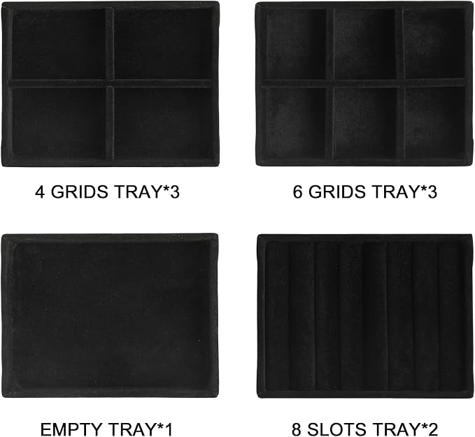 Frebeauty Small Jewelry Organizer for Drawer,Set of 9 Velvet Jewelry Trays | Jewelry Box Inserts,Drawer Inserts,Vanity Drawer Organizer,Mini Size,Stackable Earring Organizer,Adjustable Dividers