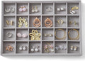 Large Jewelry Organizer for Drawer Insert Velvet Stackable Jewelry Trays for Earring Necklace Bracelet Ring Display (Gray, 24 Grids)